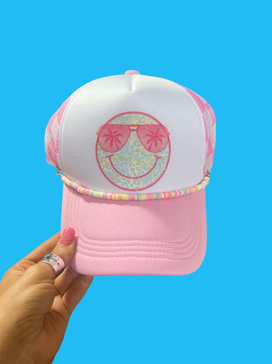Pastel Summer Smiley Trucker Hat