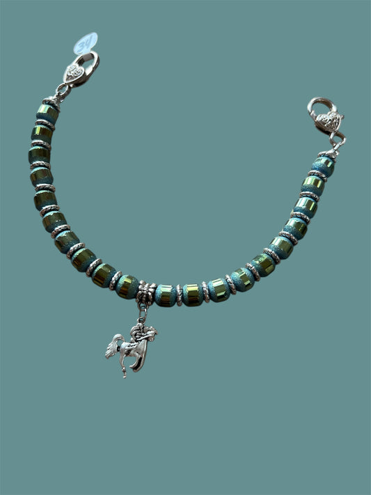 Trucker Hat Chain - Teal Green Shimmer Beads w/Silver Accents/Horse Charm #34